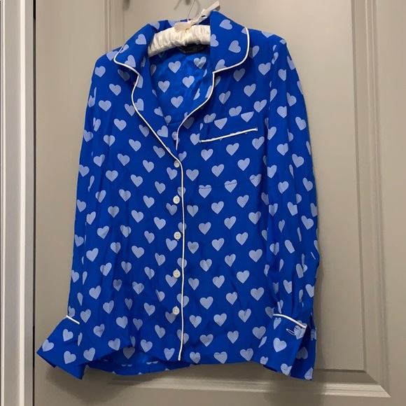 Three J Nyc silk blue and white heart pajamas - Picture 1 of 5